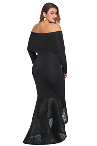 Black Overlay Off Shoulder Fishtail Plus Size Maxi Dress - Aoka Styles Australia