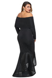 Black Overlay Off Shoulder Fishtail Plus Size Maxi Dress - Aoka Styles Australia