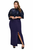 Blue Sequin Cape Plus Size Maxi Dress - Aoka Styles Australia