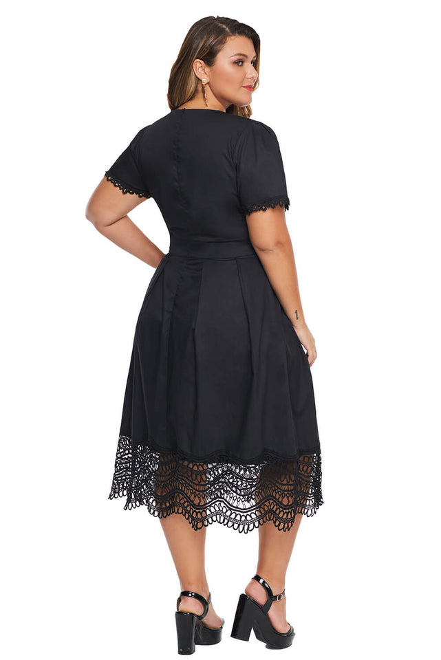 Lace Hemline Pleated Plus Size Dress - Aoka Styles Australia