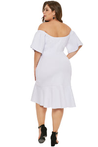 White Off Shoulder Plus Size Dress with Ruffles - Aoka Styles Australia