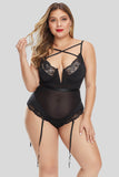 Criss Cross Detail Hollow-out Back Plus Size Teddy Lingerie - Aoka Styles Australia