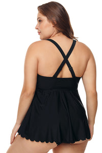 Black Plus Size Cross Back Two Piece Swimsuit - Aoka Styles Australia