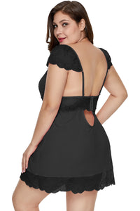 Black Plus Size Mesh and Lace Babydoll Set - Aoka Styles Australia