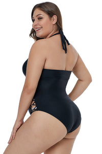 Black Crisscross Hollow-out Side Plus Size Maillot - Aoka Styles Australia