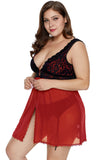 Red Lace Covered Tulle Plus Size Babydoll - Aoka Styles Australia