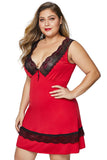 Red Plus Size Babydoll with Lace Detail - Aoka Styles Australia