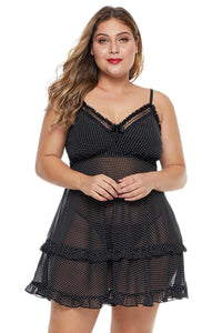 Spaghetti Straps Dotted Ruffle Plus Size Babydoll - Aoka Styles Australia