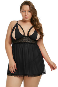 Black Plus Size Peek-a-boo Valentine Babydoll - Aoka Styles Australia