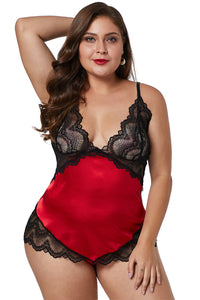 Red Lace Cups Silky Satin Plus Size Chemise - Aoka Styles Australia