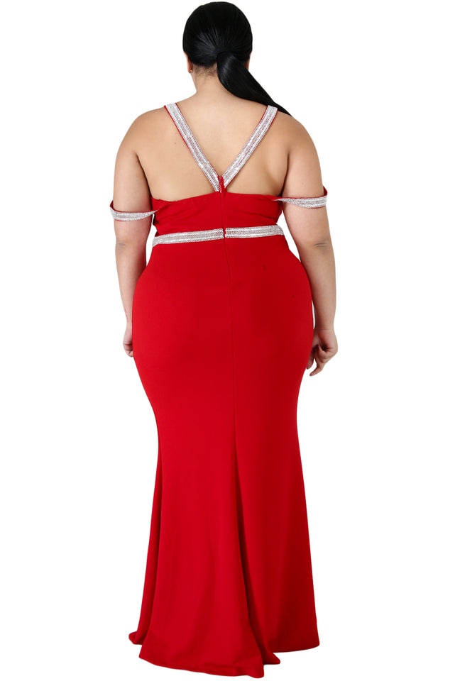 Red Plus Size Rhinestone Galore Maxi Dress - Aoka Styles Australia