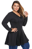 Plus Size V Neck Long Sleeve Lace Insert Peplum Waist Tunic - Aoka Styles Australia