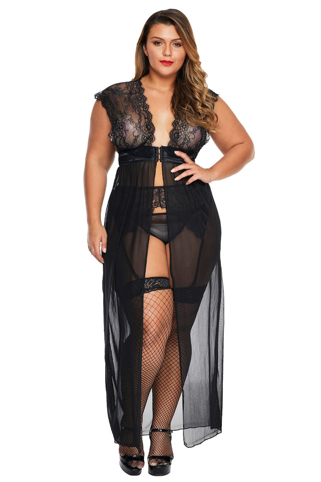 Black Plus Size Locked Away Lover Lingerie Gown - Aoka Styles Australia