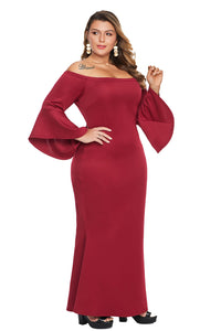 Red Plus Size Off Shoulder Flare Sleeve Maxi Dress - Aoka Styles Australia