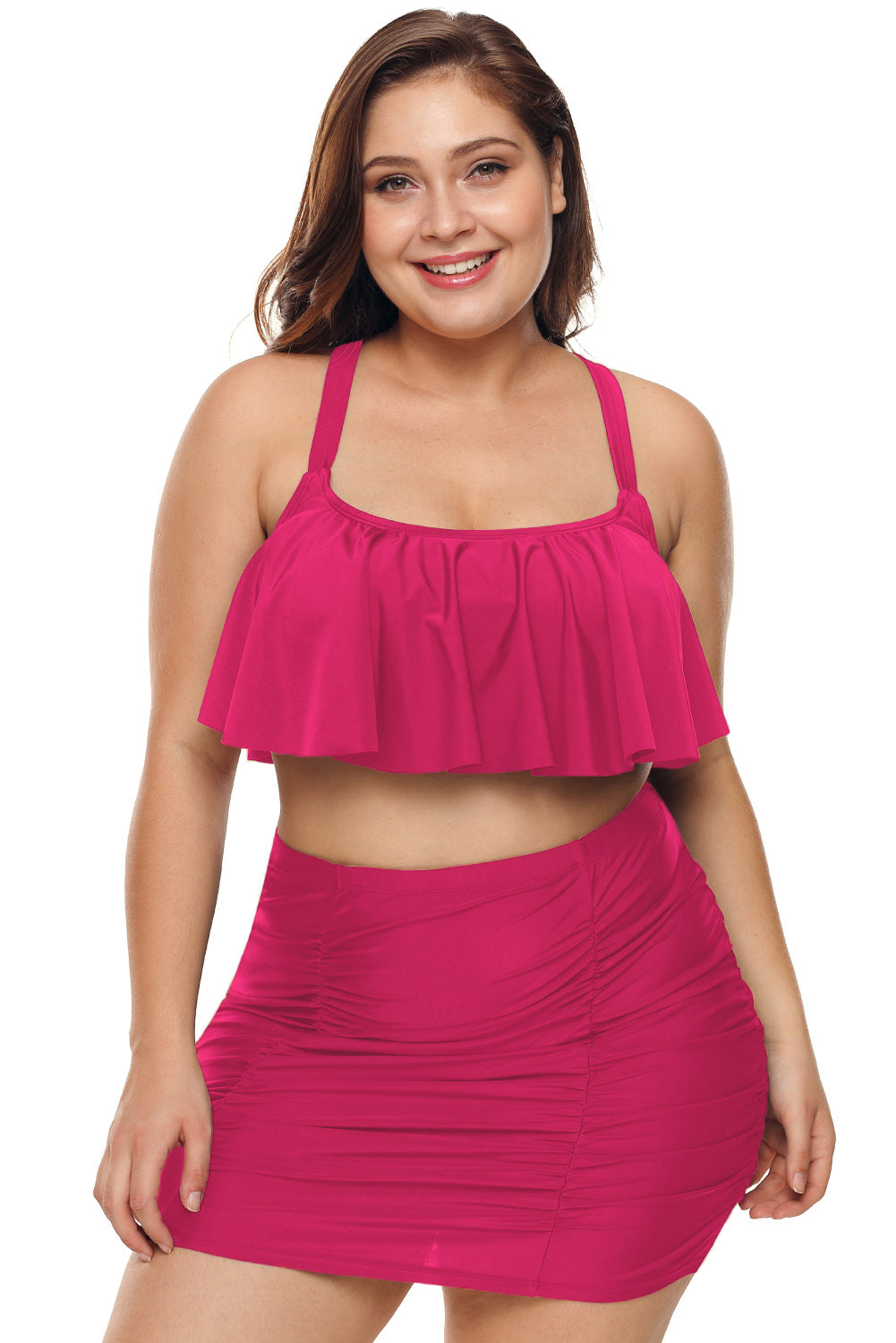 Red Strappy Ruffle Plus Size Two Piece Swimwear - Aoka Styles Australia