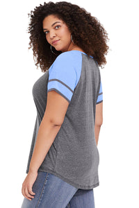 Sky Blue Raglan Short Sleeve Plus Size Tee - Aoka Styles Australia