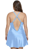 Sky Blue Plus Size Satin and Lace Chemise Set - Aoka Styles Australia