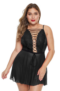 Black Lace-up Plus Size Babydoll - Aoka Styles Australia