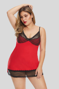 Red Lace Trim Plus Size Chemise - Aoka Styles Australia