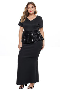 Sequin Peplum Waist Plus Size Gown - Aoka Styles Australia