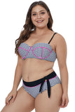 Contrast Piping Tartan Printed Pattern Plus Size Bikini - Aoka Styles Australia