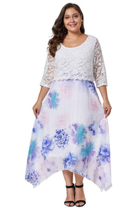 White Plus Size Floral Dress With Lace Overlay - Aoka Styles Australia