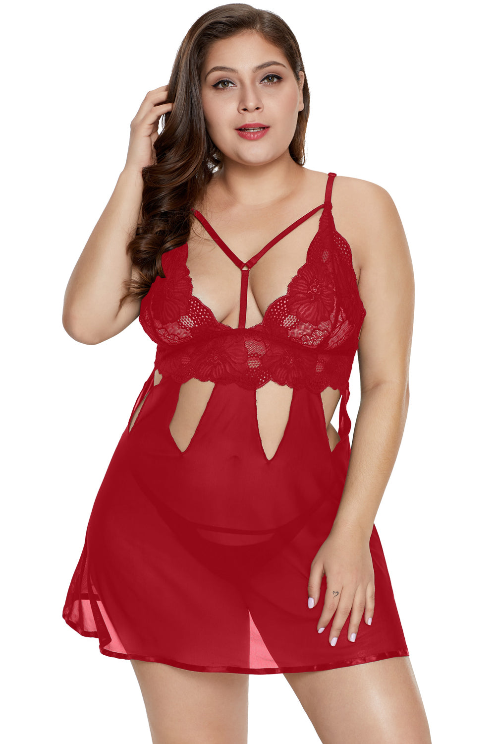 Plus Size Eye-catching Red Babydoll Set - Aoka Styles Australia