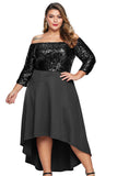 Black Off Shoulder Sequin Bodice Hi-lo Plus Size Dress - Aoka Styles Australia