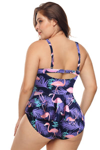 Purple Plus Size Ruffled Tankini with Floral Panty - Aoka Styles Australia