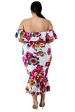 White Off-the-shoulder Floral Mermaid Plus Size Dress - Aoka Styles Australia