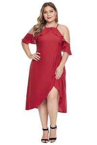 Red Off Shoulder Drop Sleeve Plus Size Dress - Aoka Styles Australia