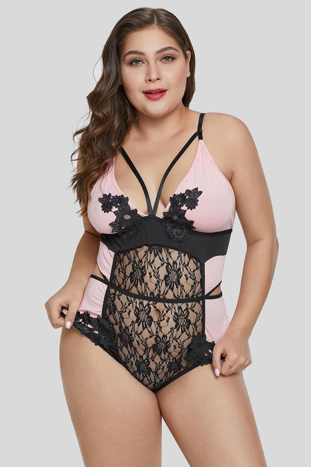 Floral Lace Applique Plus Size Teddy - Aoka Styles Australia