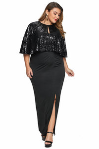 Black Sequin Cape Plus Size Maxi Dress - Aoka Styles Australia