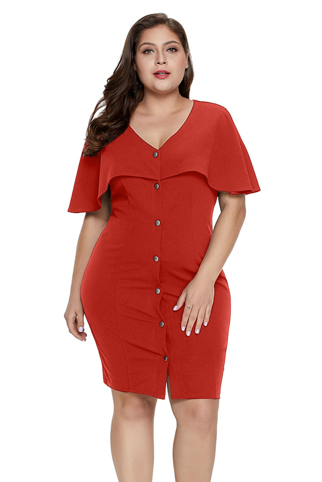 Orange Button Front Capelet Sheath Plus Size Dress - Aoka Styles Australia