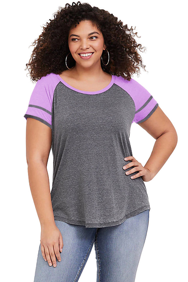 Purple Raglan Short Sleeve Plus Size Tee - Aoka Styles Australia