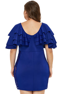 Blue Cascading Shoulder Lace Insert Plus Size Dress - Aoka Styles Australia