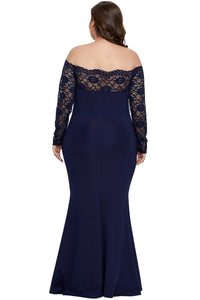 Blue Lace Off-The-Shoulder Plus Size Maxi Dress - Aoka Styles Australia