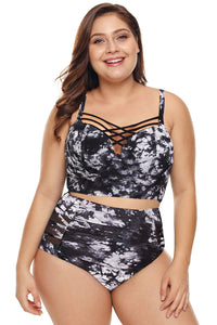 White Stylish Print Strappy Push Up Balconette Plus Size Bikini - Aoka Styles Australia