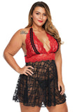 Red Sexy Lace Backless Halter Plus Size Babydoll - Aoka Styles Australia