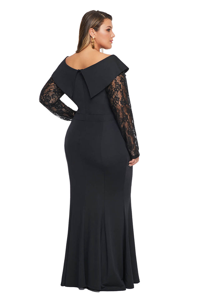 Beaded Lace Sleeve Off Shoulder Plus Size Gown - Aoka Styles Australia