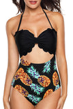 Multicolor Plus Size Solid Color Bodice Floral Panty Swim Maillot - Aoka Styles Australia