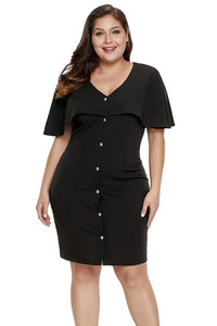 Black Button Front Capelet Sheath Plus Size Dress - Aoka Styles Australia