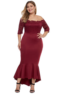 Off Shoulder Scalloped Neckline Lace Bodice Plus Size Dress - Aoka Styles Australia