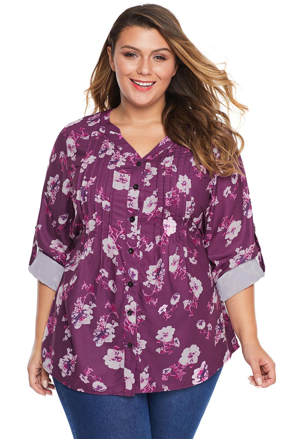 Rose Floral Pintuck Plus Size Blouse - Aoka Styles Australia