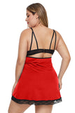 Red Plus Size Lace Neckline Lingerie Dress with Thong - Aoka Styles Australia