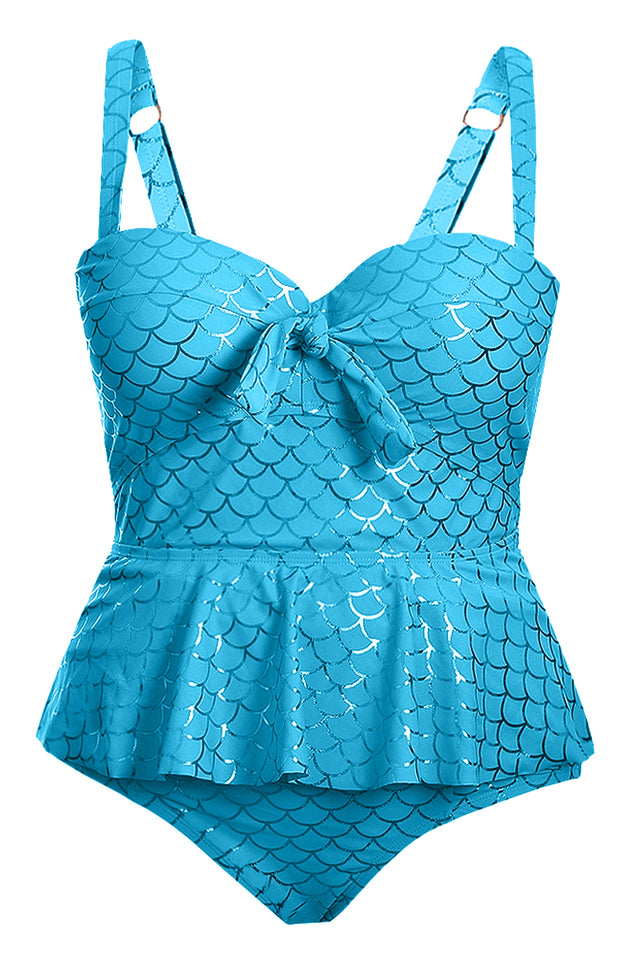 Sky Blue Plus Size Halter Neck Peplum Tankini - Aoka Styles Australia