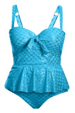 Sky Blue Plus Size Halter Neck Peplum Tankini - Aoka Styles Australia