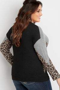 Gray Plus Size Animal Print Splice Long Sleeve Pullover Sweatshirt - Aoka Styles Australia