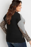 Gray Plus Size Animal Print Splice Long Sleeve Pullover Sweatshirt - Aoka Styles Australia