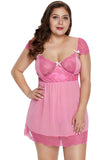 Pink Plus Size Mesh and Lace Babydoll Set - Aoka Styles Australia